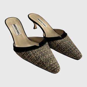 Vanessa Noel Pointed Toe Suede Trim Slip On Kitten Heel Mule Shoe Eu37.5 ($800)